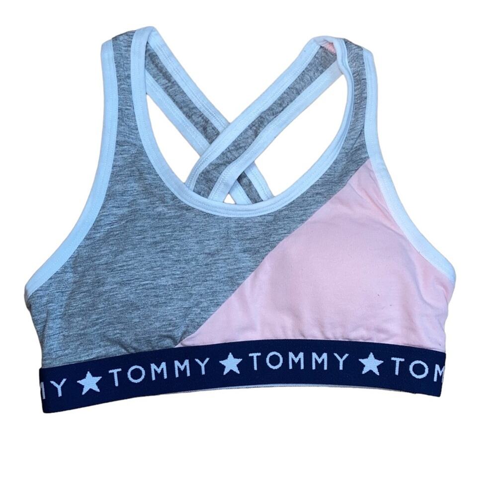 Tommy Hilfiger Girls Sports Bra Small 6/7 Pink Gray Colorblock Strappy